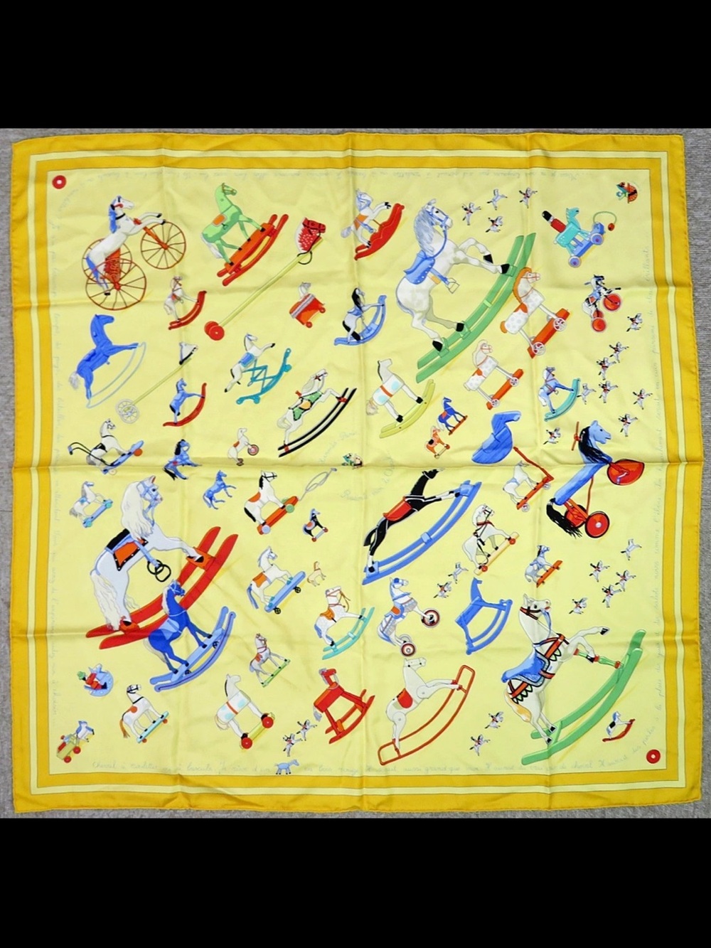 Hermes Yellow Scarf with Multicolor Rocking Horse Motif - Picture 1 of 11